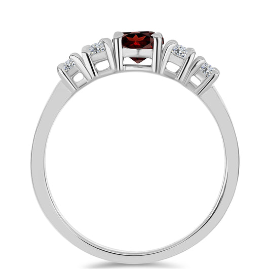 Stříbro 925/1000 - Prsten s Bartonským Granátem a Bílým Topazem - Karátové číslo: 1.02. přibližná hmotnost: 2.32 gramů