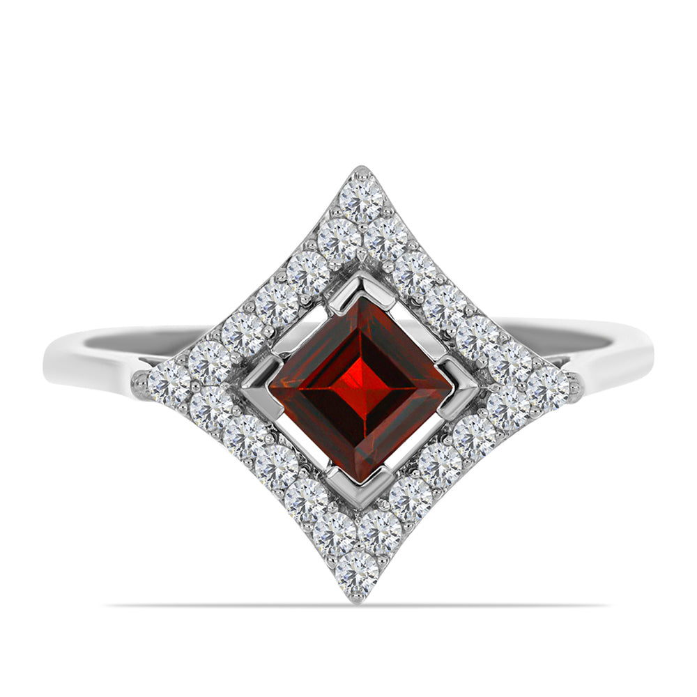 Stříbro 925/1000 - Prsten s Bartonským Granátem a Bílým Topazem - Karátové číslo: 1.2. přibližná hmotnost: 2.35 gramů