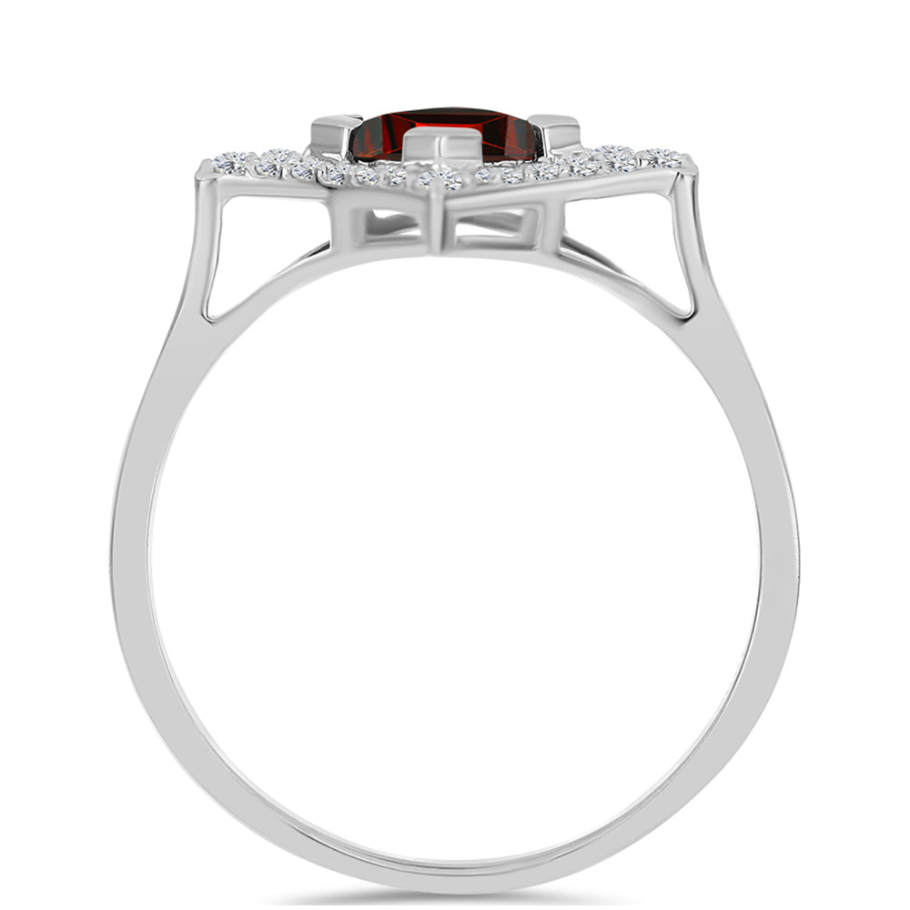 Stříbro 925/1000 - Prsten s Bartonským Granátem a Bílým Topazem - Karátové číslo: 1.2. přibližná hmotnost: 2.35 gramů