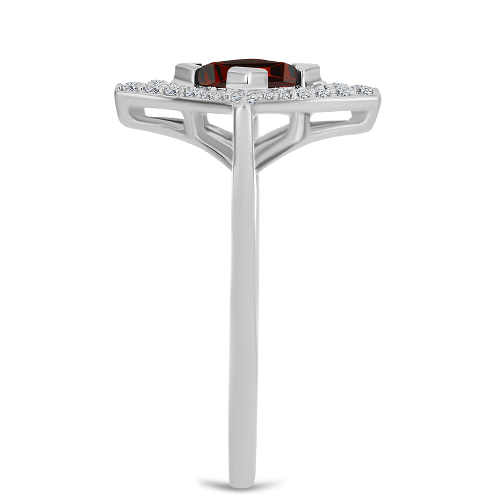 Stříbro 925/1000 - Prsten s Bartonským Granátem a Bílým Topazem - Karátové číslo: 1.2. přibližná hmotnost: 2.35 gramů 4 