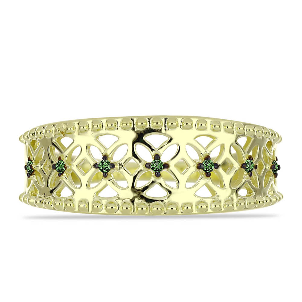 Pozlacený Stříbrný Prsten se Zeleným Diamantem 1 