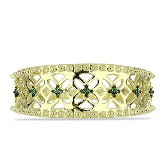 Pozlacený Stříbrný Prsten se Zeleným Diamantem