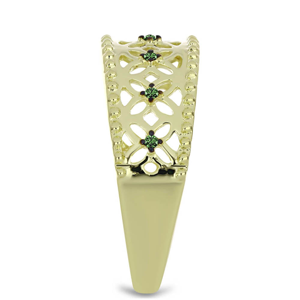 Pozlacený Stříbrný Prsten se Zeleným Diamantem 4 