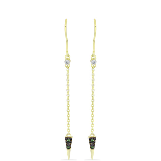 Pozlacené Stříbrné Náušnice se Zeleným Diamantem a Bílým Diamantem