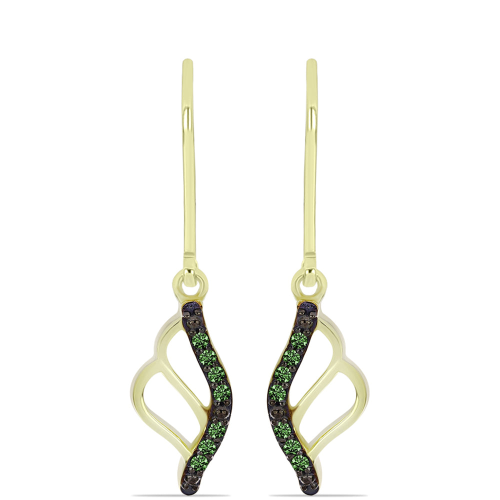 Pozlacené Stříbro 925/1000 - Náušnice se Zeleným Diamantem - Karátové číslo: 0.11. přibližná hmotnost: 2.23 gramů