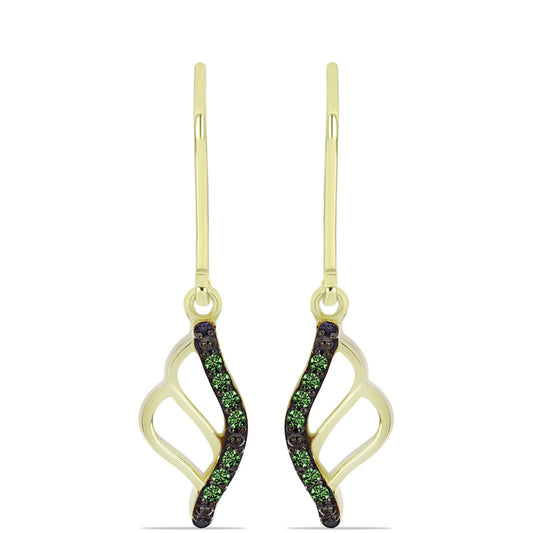 Pozlacené Stříbro 925/1000 - Náušnice se Zeleným Diamantem - Karátové číslo: 0.11. přibližná hmotnost: 2.23 gramů