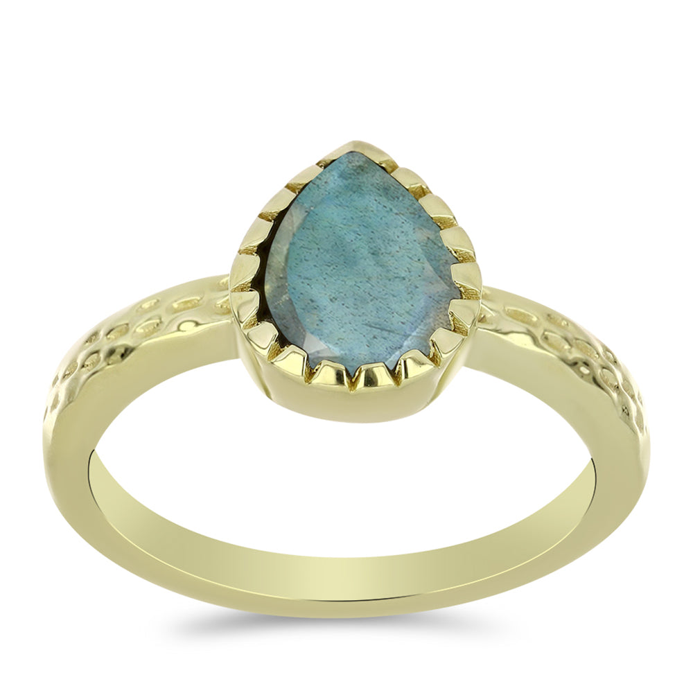 Pozlacené Stříbro 925/1000 - Prsten s Labradoritem - Karátové číslo: 1.12. přibližná hmotnost: 2.69 gramů 3 