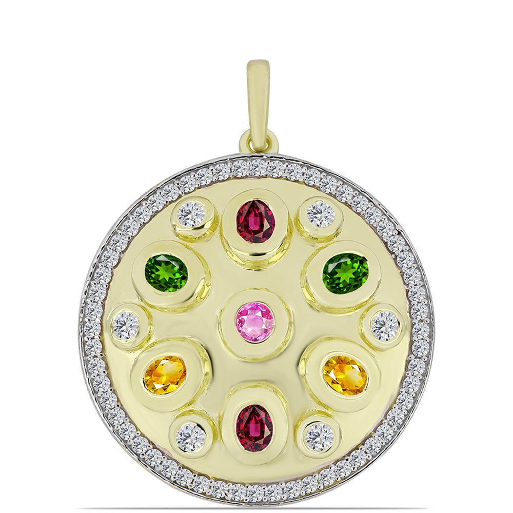Pozlacené Stříbro 925/1000 - Přívěsek s Chakra Turmalínem a Bílým Topazem - Karátové číslo: 1.88. přibližná hmotnost: 7.05 gramů 1 