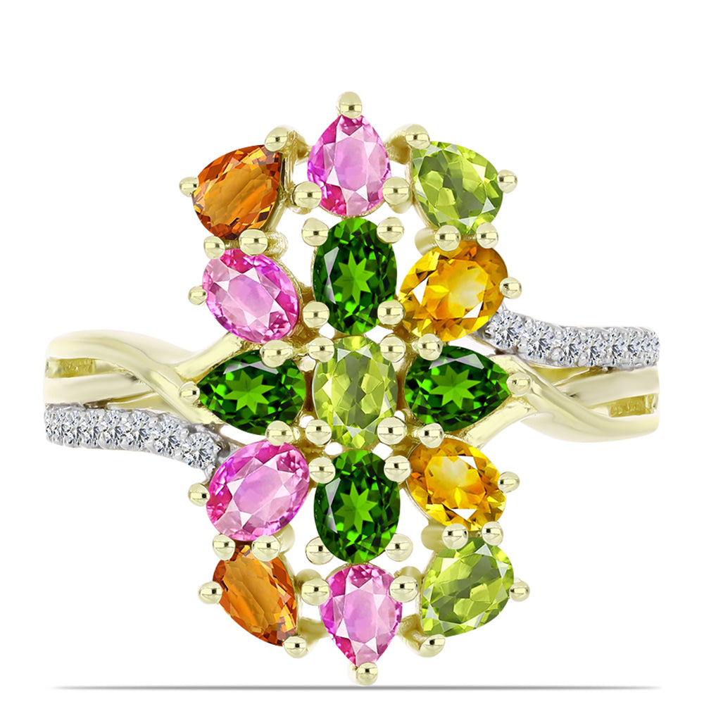 Pozlacený Stříbrný Prsten s Chakra Turmalínem a Bílým Topazem 1 