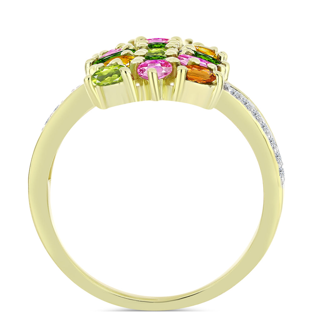 Pozlacený Stříbrný Prsten s Chakra Turmalínem a Bílým Topazem 2 