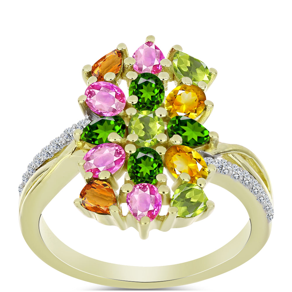 Pozlacený Stříbrný Prsten s Chakra Turmalínem a Bílým Topazem 3 