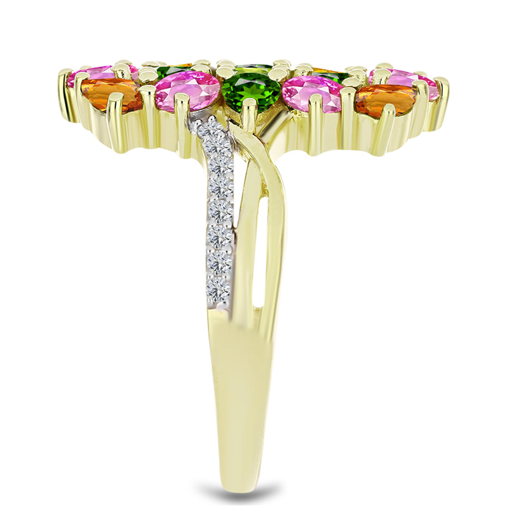 Pozlacený Stříbrný Prsten s Chakra Turmalínem a Bílým Topazem 4 