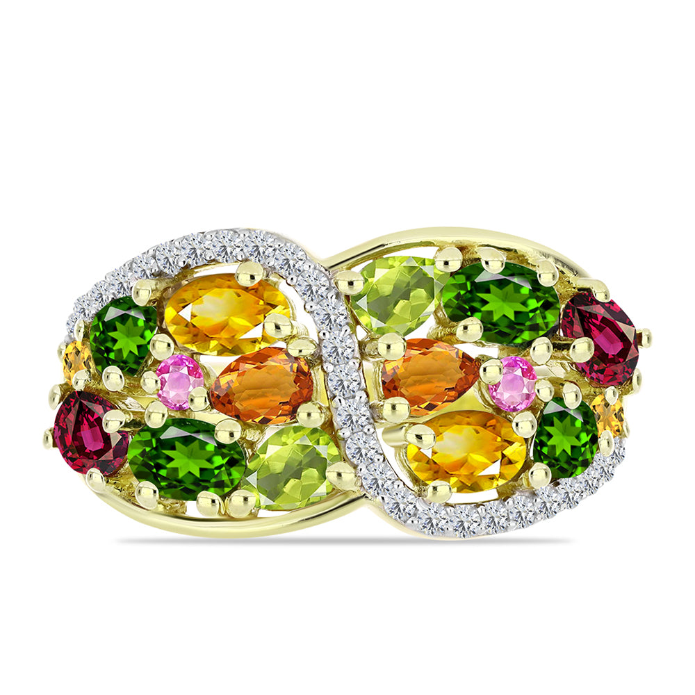 Pozlacené stříbro 925/1000 Prsten s Chakra Turmalínem a Bílým Topazem - Karátové číslo: 2.93. přibližná hmotnost: 5.06 gramů