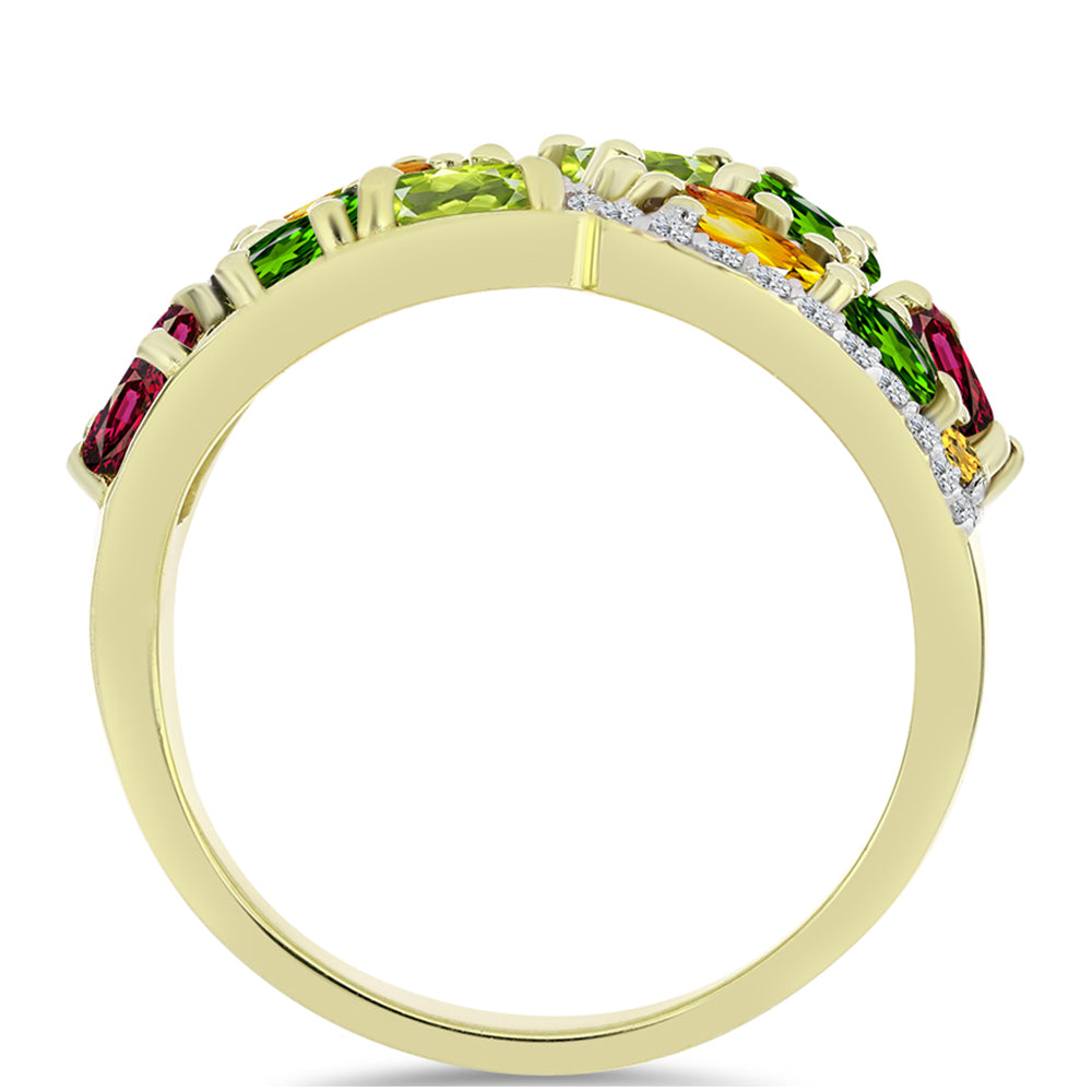 Pozlacené stříbro 925/1000 Prsten s Chakra Turmalínem a Bílým Topazem - Karátové číslo: 2.93. přibližná hmotnost: 5.06 gramů 2 