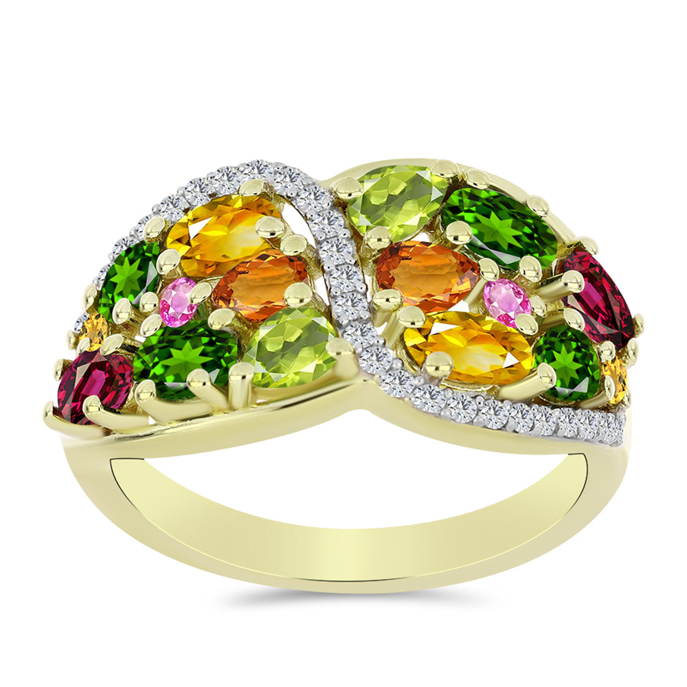 Pozlacené stříbro 925/1000 Prsten s Chakra Turmalínem a Bílým Topazem - Karátové číslo: 2.93. přibližná hmotnost: 5.06 gramů