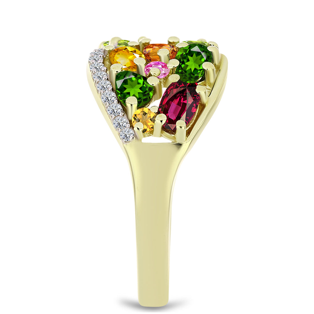 Pozlacené stříbro 925/1000 Prsten s Chakra Turmalínem a Bílým Topazem - Karátové číslo: 2.93. přibližná hmotnost: 5.06 gramů 4 