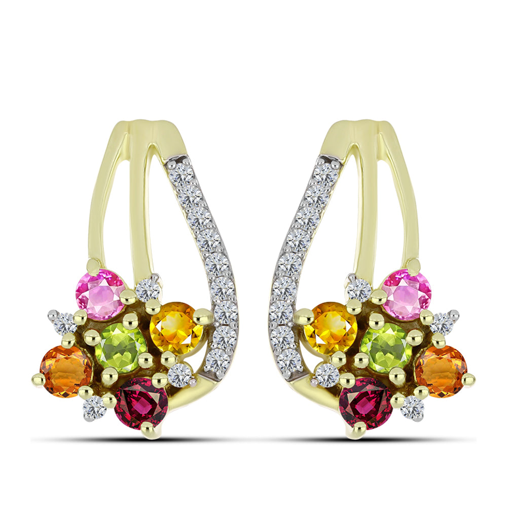 Pozlacené Stříbrné Náušnice s Chakra Turmalínem a Bílým Topazem 1 