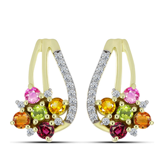 Pozlacené Stříbrné Náušnice s Chakra Turmalínem a Bílým Topazem