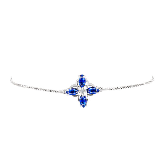 Stříbro 925/1000 Náramek s Australským Modrým Safírem a Bílým Topazem - Karátové číslo: 1.51. přibližná hmotnost: 3.36 gramů