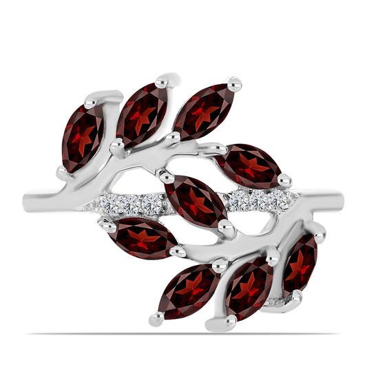 Stříbrný Prsten s Bartonským Granátem a Bílým Topazem