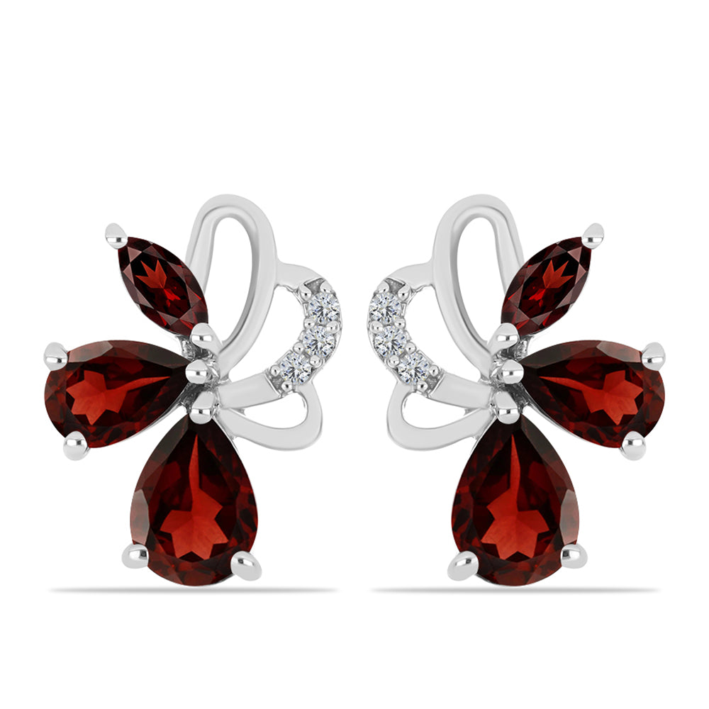Stříbro 925/1000 Náušnice s Bartonským Granátem a Bílým Topazem - Karátové číslo: 3.05. přibližná hmotnost: 3.83 gramů 1 