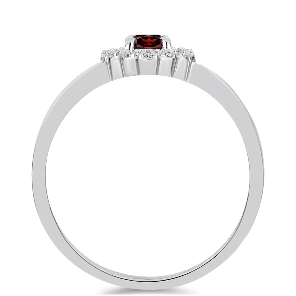 Stříbro 925/1000 - Prsten s Bartonským Granátem a Bílým Topazem - Karátové číslo: 0.4. přibližná hmotnost: 2.35 gramů