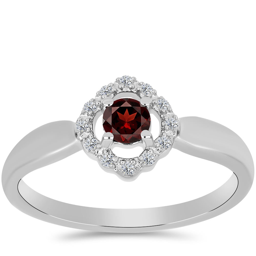 Stříbro 925/1000 - Prsten s Bartonským Granátem a Bílým Topazem - Karátové číslo: 0.4. přibližná hmotnost: 2.35 gramů