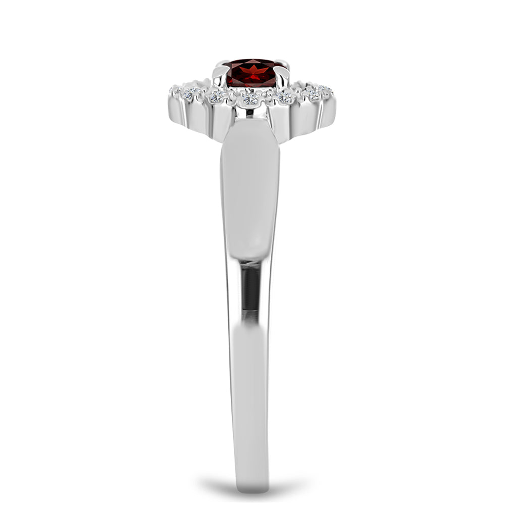 Stříbro 925/1000 - Prsten s Bartonským Granátem a Bílým Topazem - Karátové číslo: 0.4. přibližná hmotnost: 2.35 gramů