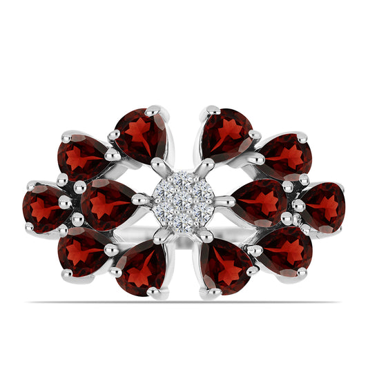 Stříbro 925/1000 - Prsten s Bartonským Granátem a Bílým Topazem - Karátové číslo: 2.61. přibližná hmotnost: 3.76 gramů