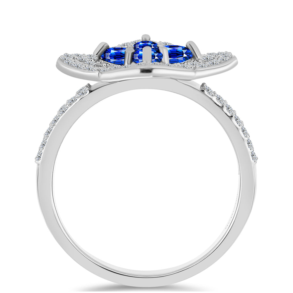 Stříbro 925/1000 - Prsten s Australským Modrým Safírem a Bílým Topazem - Karátové číslo: 1.83. přibližná hmotnost: 4.12 gramů