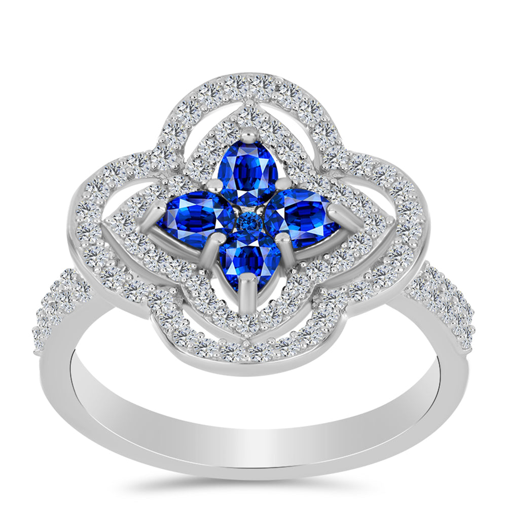 Stříbro 925/1000 - Prsten s Australským Modrým Safírem a Bílým Topazem - Karátové číslo: 1.83. přibližná hmotnost: 4.12 gramů