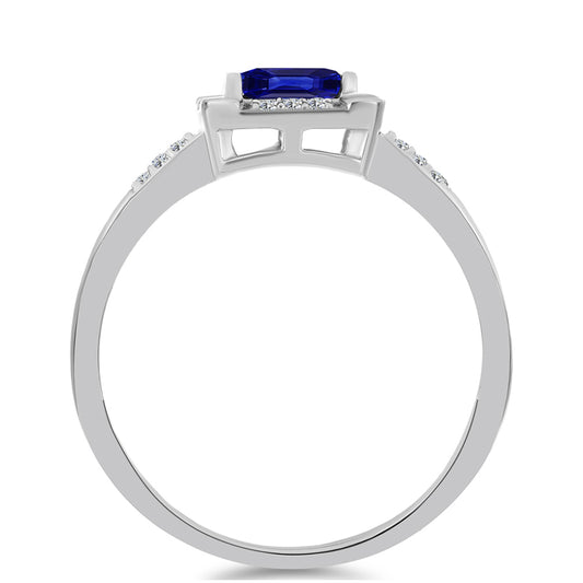 Stříbro 925/1000 Prsten s Australským Modrým Safírem a Bílým Topazem - Karátové číslo: 0.51. přibližná hmotnost: 2.61 gramů