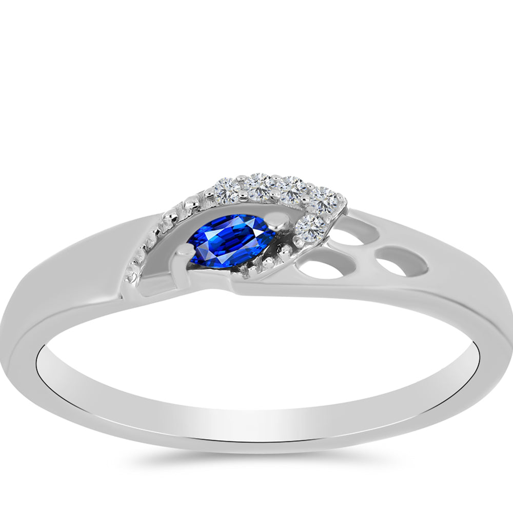 Stříbro 925/1000 - Prsten s Australským Modrým Safírem a Bílým Topazem - Karátové číslo: 0.17. přibližná hmotnost: 2.19 gramů