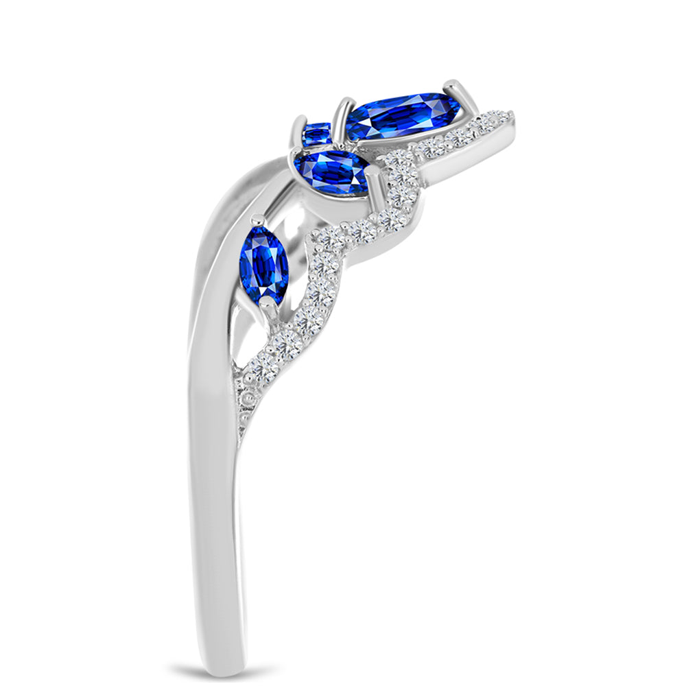 Stříbro 925/1000 - Prsten s Australským Modrým Safírem a Bílým Topazem - Karátové číslo: 0.97. přibližná hmotnost: 2.63 gramů 4 