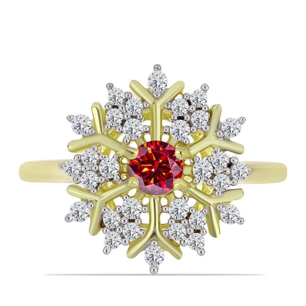 Pozlacené Stříbro 925/1000 - Prsten s Majestátním červeným moissanitem a Bílým Topazem - Karátové číslo: 0.69. přibližná hmotnost: 3.08 gramů 1 