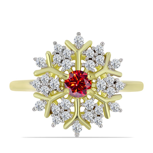 Pozlacené Stříbro 925/1000 - Prsten s Majestátním červeným moissanitem a Bílým Topazem - Karátové číslo: 0.69. přibližná hmotnost: 3.08 gramů