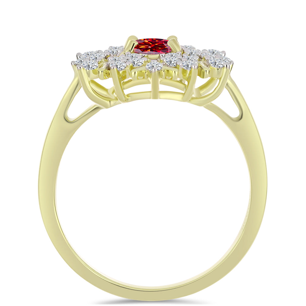 Pozlacené Stříbro 925/1000 - Prsten s Majestátním červeným moissanitem a Bílým Topazem - Karátové číslo: 0.69. přibližná hmotnost: 3.08 gramů 2 