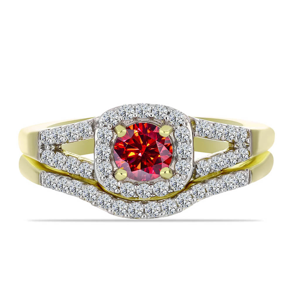 Pozlacené Stříbro 925/1000 - Prsten s Majestátním červeným moissanitem a Bílým Topazem - Karátové číslo: 1. přibližná hmotnost: 4.66 gramů