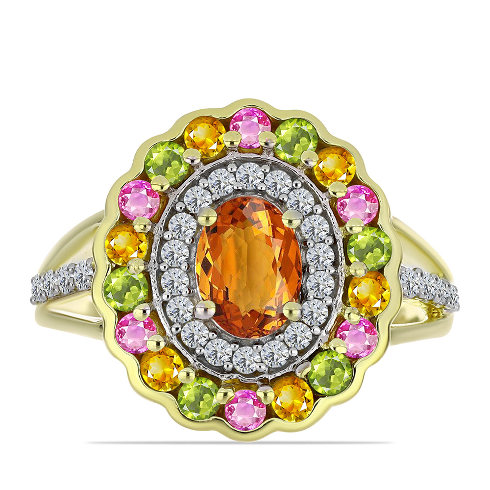 Pozlacený Stříbrný Prsten s Chakra Turmalínem a Bílým Topazem 1 