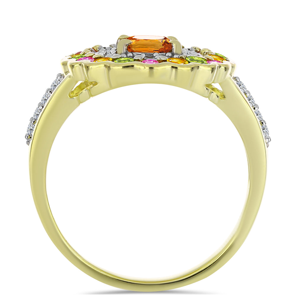 Pozlacený Stříbrný Prsten s Chakra Turmalínem a Bílým Topazem