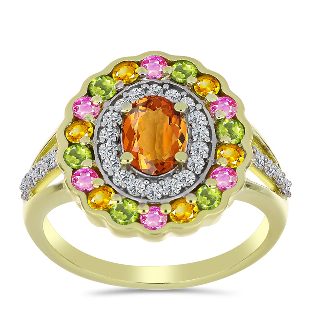 Pozlacený Stříbrný Prsten s Chakra Turmalínem a Bílým Topazem