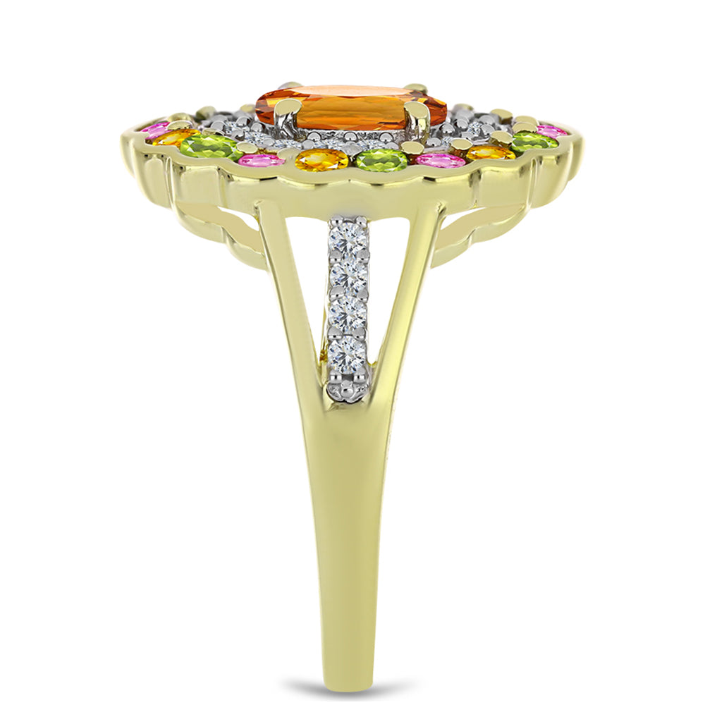 Pozlacený Stříbrný Prsten s Chakra Turmalínem a Bílým Topazem 4 