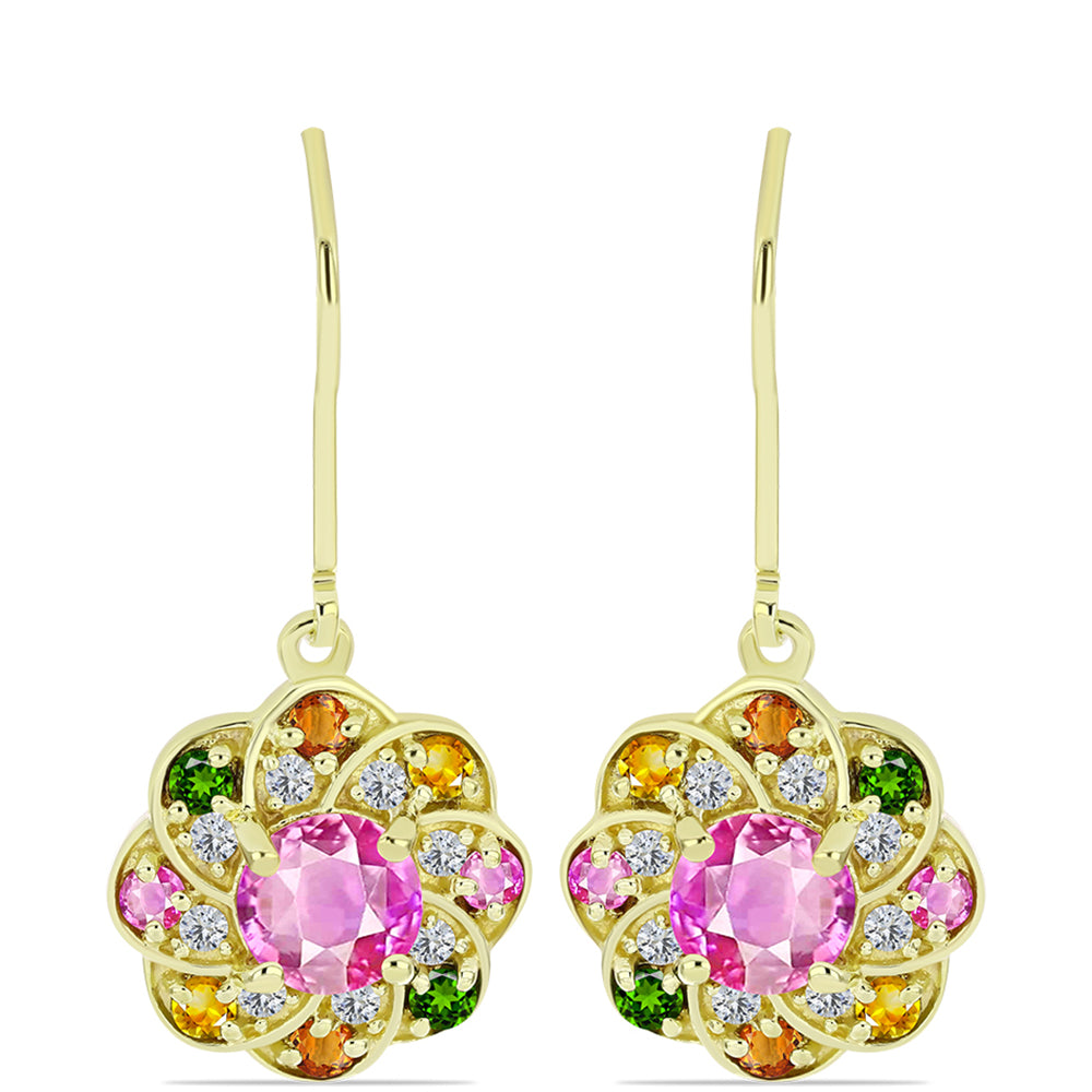 Pozlacené Stříbrné Náušnice s Chakra Turmalínem a Bílým Topazem