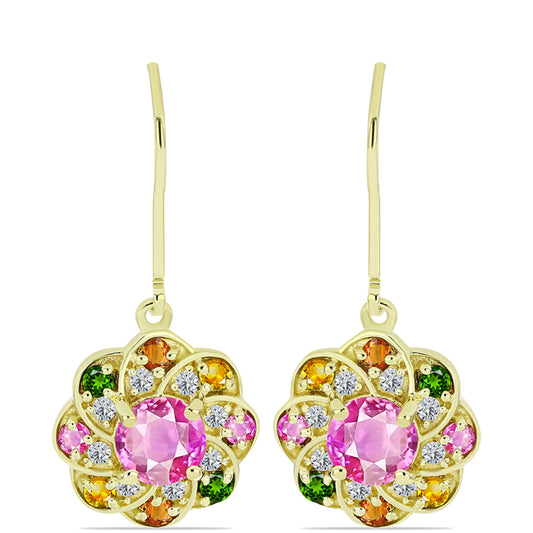 Pozlacené Stříbrné Náušnice s Chakra Turmalínem a Bílým Topazem