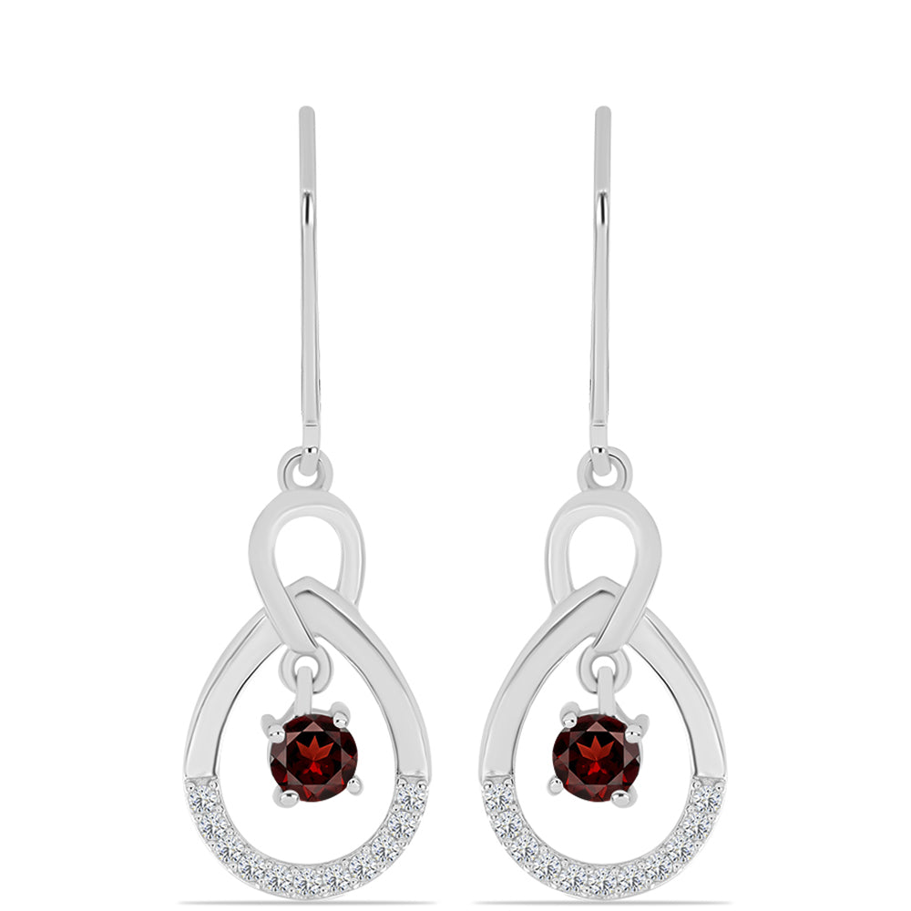 Stříbro 925/1000 Náušnice s Bartonským Granátem a Bílým Topazem - Karátové číslo: 0.86. přibližná hmotnost: 3.17 gramů