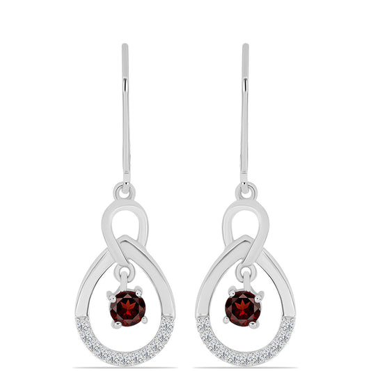 Stříbro 925/1000 Náušnice s Bartonským Granátem a Bílým Topazem - Karátové číslo: 0.86. přibližná hmotnost: 3.17 gramů