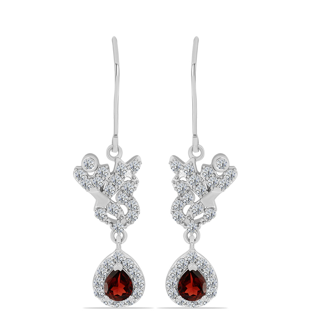 Stříbro 925/1000 Náušnice s Bartonským Granátem a Bílým Topazem - Karátové číslo: 1.75. přibližná hmotnost: 3.88 gramů