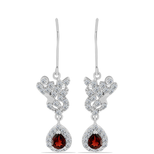 Stříbro 925/1000 Náušnice s Bartonským Granátem a Bílým Topazem - Karátové číslo: 1.75. přibližná hmotnost: 3.88 gramů