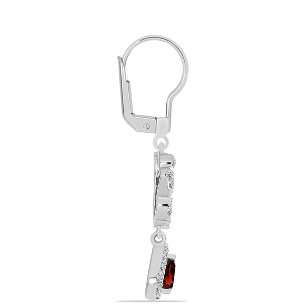 Stříbro 925/1000 Náušnice s Bartonským Granátem a Bílým Topazem - Karátové číslo: 1.75. přibližná hmotnost: 3.88 gramů 2 