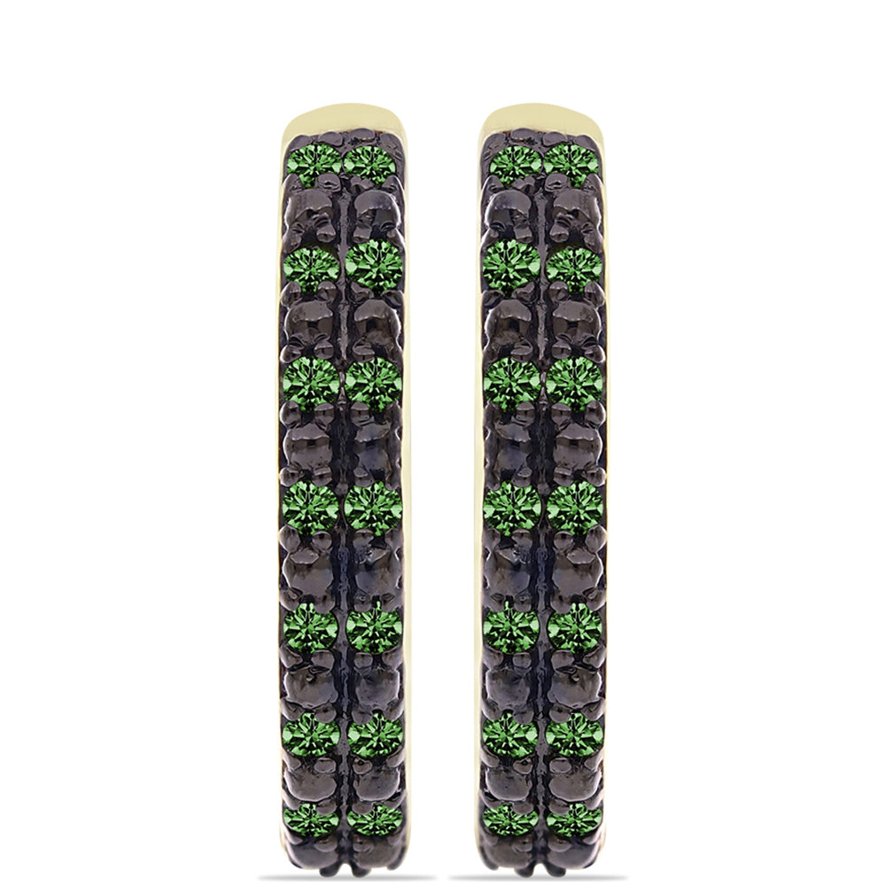 Pozlacené Stříbro 925/1000 - Náušnice se Zeleným Diamantem - Karátové číslo: 0.21. přibližná hmotnost: 4.19 gramů